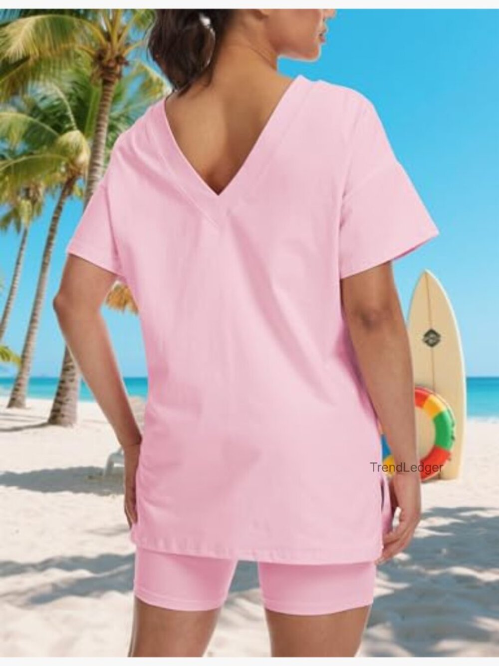 Oversized V Neck T Shirt & Biker Shorts Matching Set - Picture 7 of 7